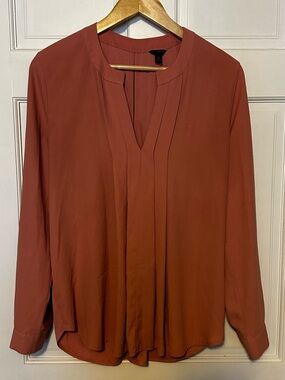 Talbots Women's Peachy/Pink Split-Neck Long Sleeve Blouse